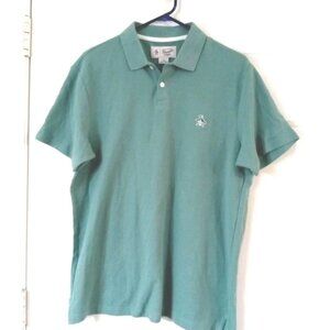 Original Penguin Men's Large Polo Shirt Teal Green Pique Cotton, Logo